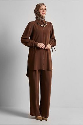 ست بالاتنه و پائین تنه حجاب قهوه ای زنانه رگولار Alvina - کد 936840976