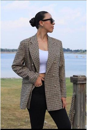 کت سایز بزرگ قهوه ای زنانه الاستین PARKDERİN - کد 849746584