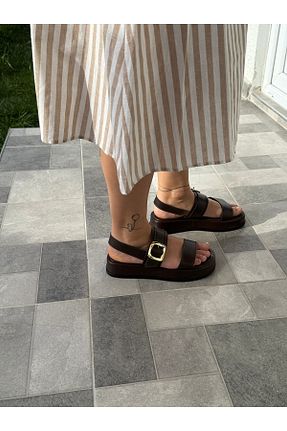 صندل قهوه ای زنانه پاشنه پر BURCU COLLECTİON - کد 936912152