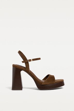 صندل قهوه ای زنانه پاشنه ضخیم Stradivarius - کد 901100195