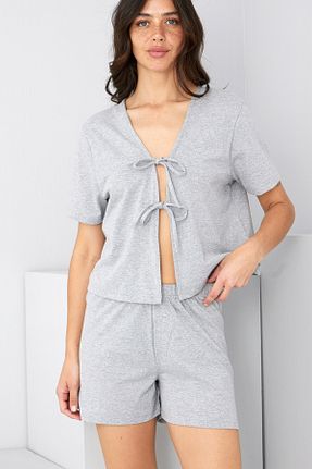 ست لباس راحتی طوسی زنانه ساده Siyah İnci - کد 936933939