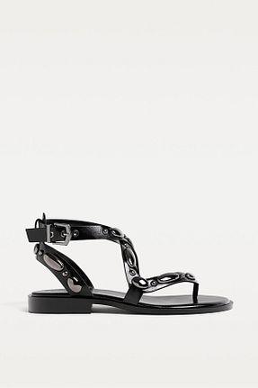 صندل مشکی زنانه پاشنه تخت Stradivarius - کد 921378849