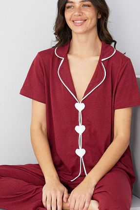 ست لباس راحتی زرشکی زنانه Kalp Siyah İnci - کد 936934195