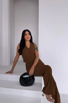 ست بالاتنه و پائین تنه قهوه ای زنانه بافتنی Siner Fashion - کد 937055575