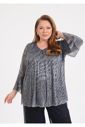بلوز سایز بزرگ طوسی زنانه سایز بزرگ LİLAS XXL - کد 845357938