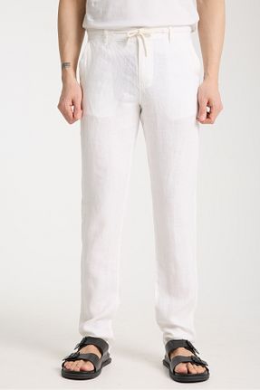 شلوار سفید مردانه کتان muzzo jeans - کد 923668609