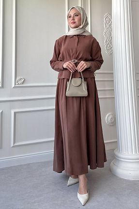 ست بالاتنه و پائین تنه حجاب قهوه ای زنانه رگولار InStyle - کد 937259593
