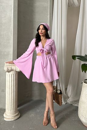 ست بالاتنه و پائین تنه صورتی زنانه بافتنی ASEDE - کد 937427089