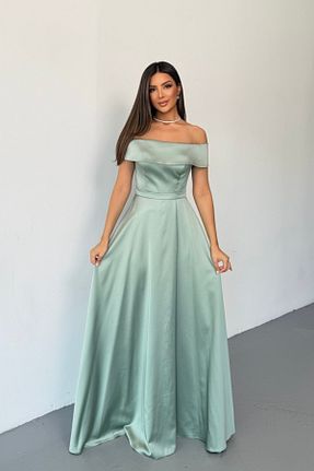 لباس مجلسی و فارغ التحصیلی فیروزه ای زنانه ساتن İyem Abiye - کد 937313545