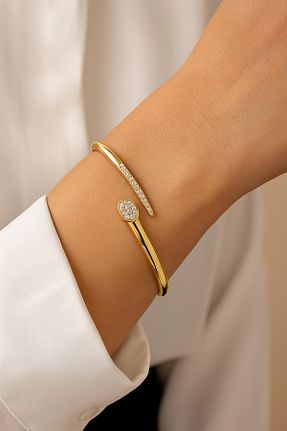 دستبند استیل (فولاد) طلائی زنانه سنک زیرکون XUPING JEWELRY - کد 830742362