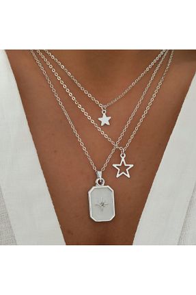گردنبند جواهر طوسی زنانه روکش نقره DENİZDENAL - کد 937405324
