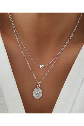 گردنبند جواهر طوسی زنانه روکش نقره DENİZDENAL - کد 937404515