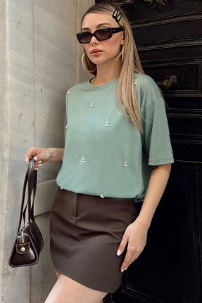تیشرت سبز زنانه اورسایز Trend Alaçatı Stili - کد 937273270