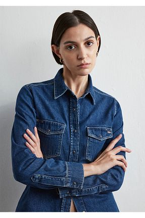 پیراهن آبی زنانه یقه پیراهنی Mavi - کد 862697334