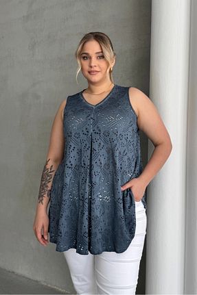 بلوز سایز بزرگ آبی زنانه سایز بزرگ Stil Diva - کد 935013255