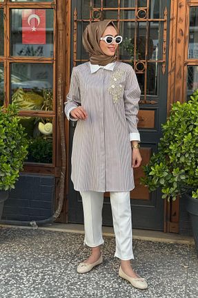 تونیک حجاب بژ زنانه پنبه پلی استر FUAT GÜRSEN - کد 935010133
