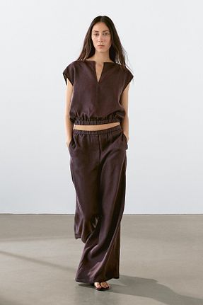 شلوار قهوه ای زنانه کتان Massimo Dutti - کد 935038165