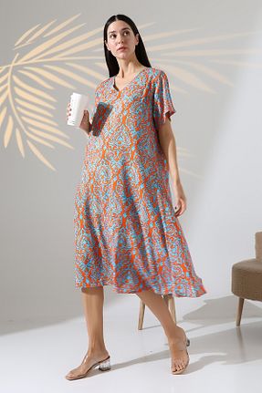 لباس سایز بزرگ نارنجی زنانه ویسکون LİKAPA - کد 935047473