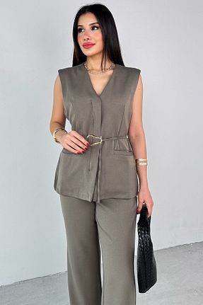 ست بالاتنه و پائین تنه خاکی زنانه پنبه ای Cappmoda - کد 935123780