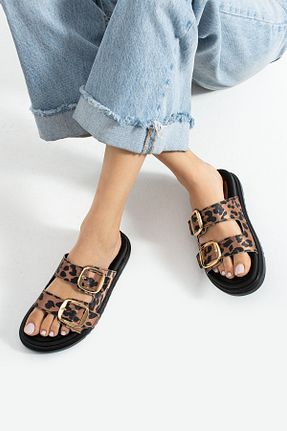 دمپائی قهوه ای زنانه چرم مصنوعی Güllü Shoes - کد 935388598