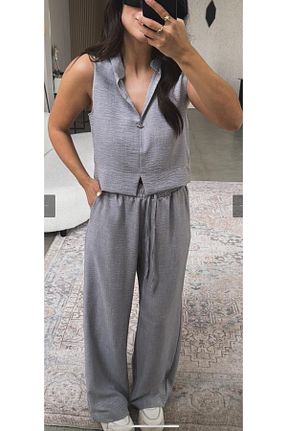 ست بالاتنه و پائین تنه طوسی زنانه بافتنی mor butik - کد 935438105