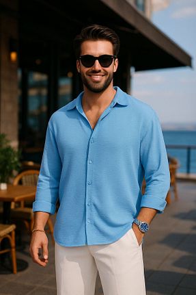 پیراهن آبی مردانه اورسایز EKZMODA - کد 935440731