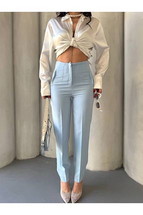 شلوار پارچه ای آبی زنانه فاق بلند BARG FASHION - کد 935281367