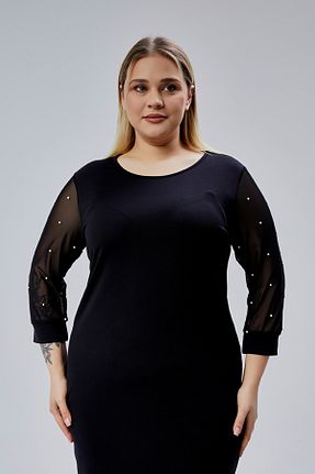 لباس سایز بزرگ مشکی زنانه پلی استر - الاستین Curvy Trend - کد 929097109