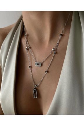 گردنبند استیل ( فولاد ) سفید زنانه استیل ضد زنگ İNN JEWELLERY - کد 935367763