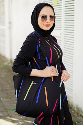 مایو حجاب مشکی زنانه چاپی Minel - کد 107230916