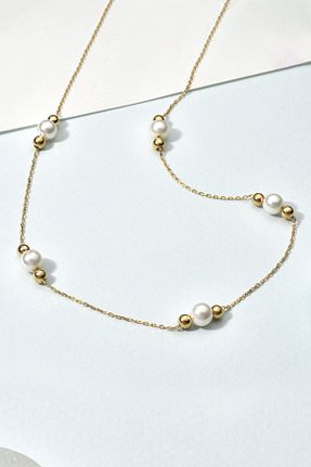 گردنبند مروارید طلائی مروارید فرهنگی Nox Jewelry - کد 934858338