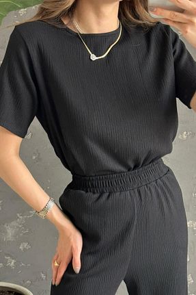 تیشرت مشکی زنانه کراپ YAKAMEL - کد 935513107