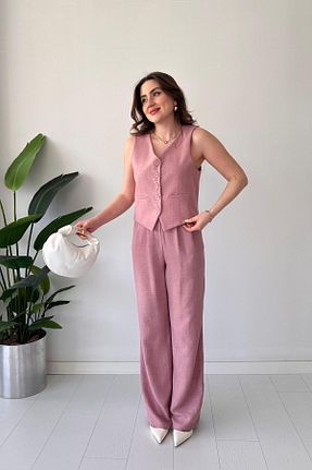 ست بالاتنه و پائین تنه صورتی زنانه بافتنی MaziButik - کد 936506305