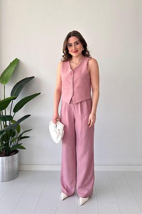 ست بالاتنه و پائین تنه صورتی زنانه بافتنی MaziButik - کد 936506305
