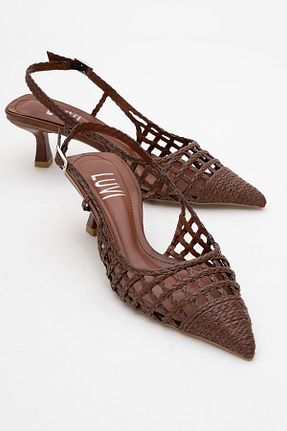 کفش پاشنه بلند کلاسیک قهوه ای زنانه چرم مصنوعی luvishoes - کد 935567256