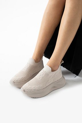 کفش اسنیکر بژ زنانه بدون بند TexFoot - کد 935704017