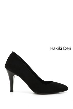 کفش پاشنه بلند کلاسیک مشکی زنانه چرم خالص GÖNDERİ(R) - کد 176800738