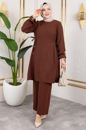 ست بالاتنه و پائین تنه قهوه ای زنانه بافت Genel Markalar - کد 935855505