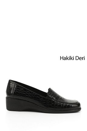 کفش پاشنه بلند کلاسیک مشکی زنانه چرم خالص GÖNDERİ(R) - کد 283103376