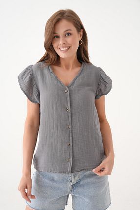 بلوز طوسی زنانه ساده Butik - کد 936002428