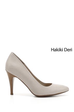 کفش پاشنه بلند کلاسیک بژ زنانه چرم خالص GÖNDERİ(R) - کد 204928982