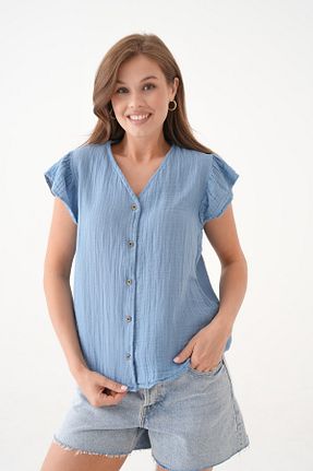 بلوز آبی زنانه ساده Butik - کد 935811981