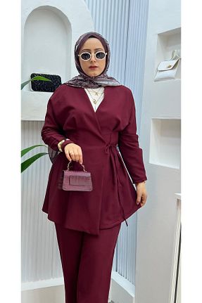ست بالاتنه و پائین تنه زرشکی زنانه پنبه ای Nursay - کد 935720252