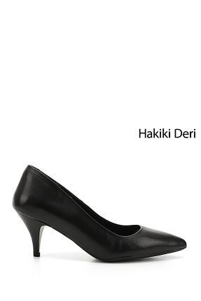 کفش پاشنه بلند کلاسیک مشکی زنانه چرم خالص GÖNDERİ(R) - کد 652488629