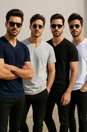 تیشرت مشکی مردانه یقه هفت Rich - کد 935784004