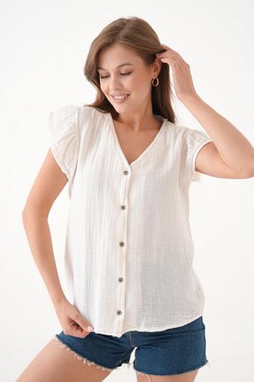 بلوز سفید زنانه ساده Butik - کد 935906977