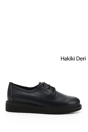 کفش کژوال سرمه ای زنانه چرم خالص GÖNDERİ(R) - کد 32025319
