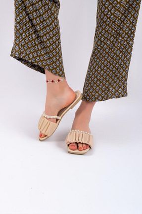دمپائی بژ زنانه پاشنه تخت lovitto - کد 935945317