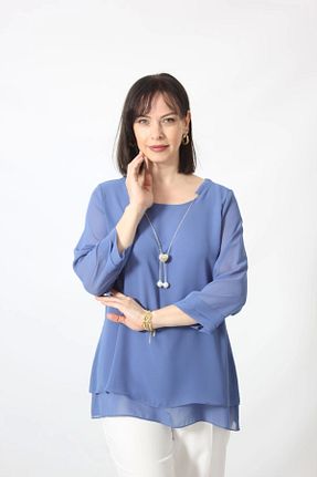 بلوز سایز بزرگ سرمه ای زنانه تنگ Moda Berray - کد 333597008