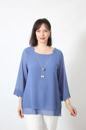 بلوز سایز بزرگ سرمه ای زنانه تنگ Moda Berray - کد 333597008